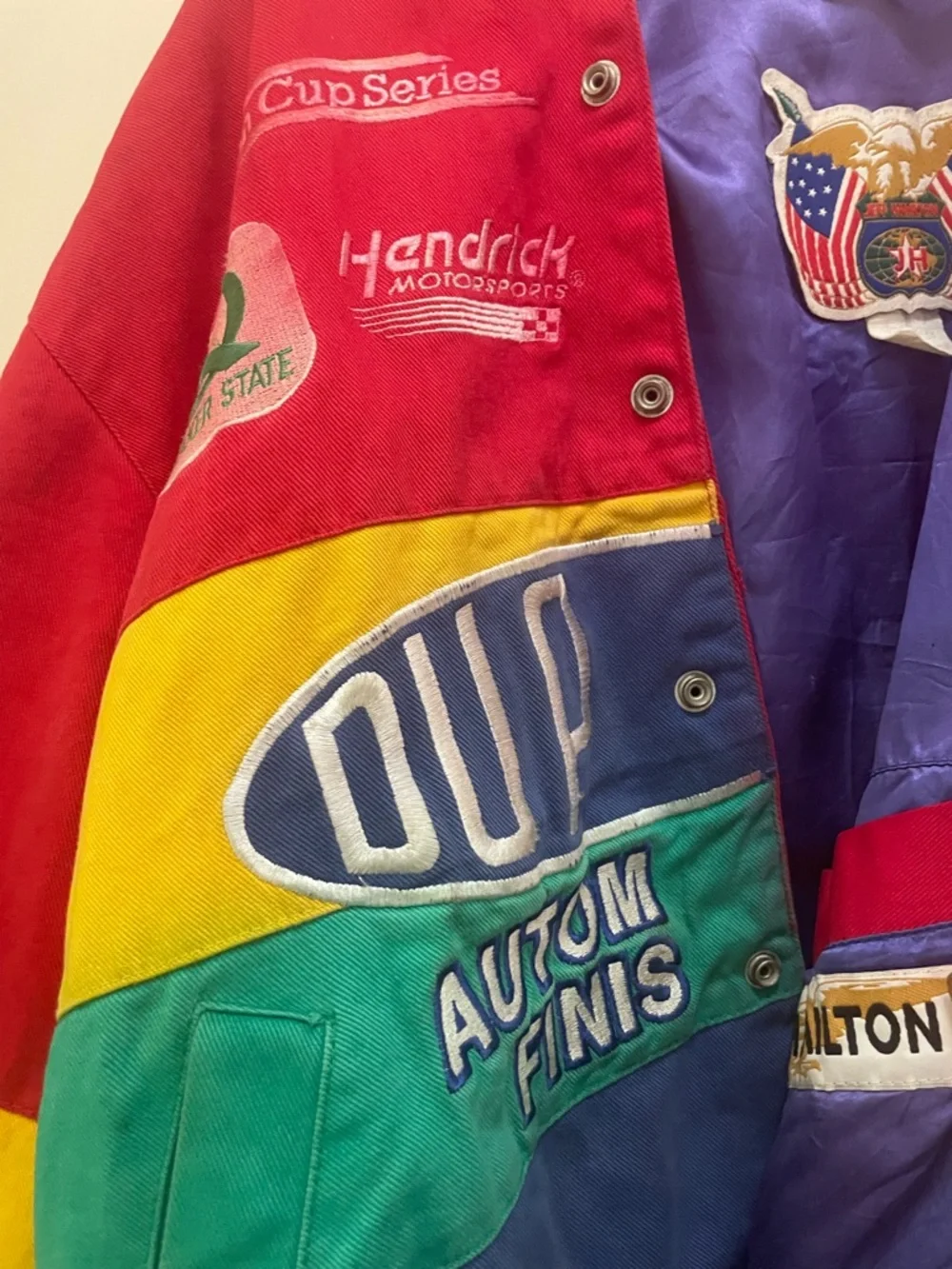 Colorblocked Red Yellow Purple Racing Jacket with Eagle Patch NASCAR DuPont Auto - Picture 3 of 9